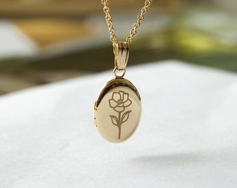 Magnolia Flower Oval Locket, Gift for Mom,  Personalized Jewelry Gifts, Engraved Necklace