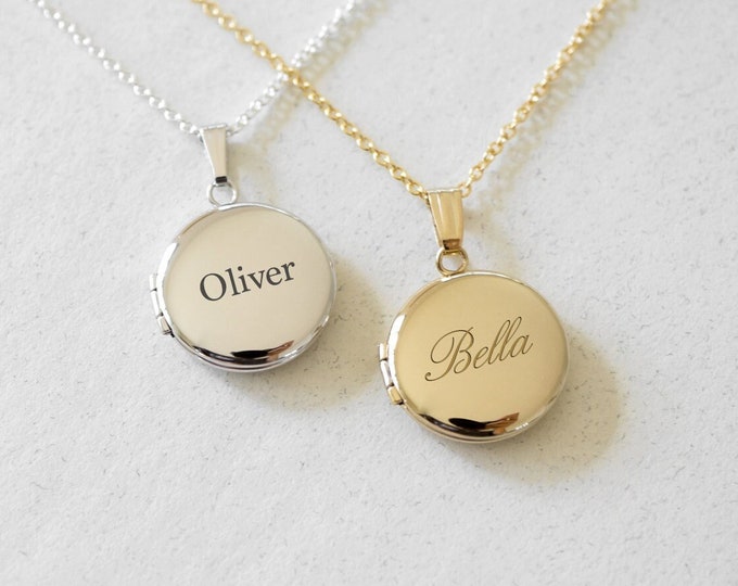 Name Personalized Round Mini Locket, Gold Filled, Silver, Minimalist Gifts, Engraved Necklace