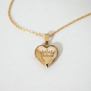 Crown Queen King Heart Photo Locket, Minimalist Personalized Gifts, Engraved Necklace