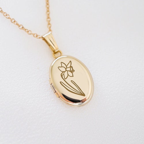 Rose Oval Mini Locket Necklace 14K Solid Gold Locket Etsy