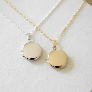 Round Circle Mini Locket, Gold Filled, Silver, Minimalist Personalized Gifts, Custom Engraving