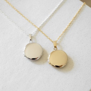 Round Circle Mini Locket, Gold Filled, Silver, Minimalist Personalized Gifts, Custom Engraving