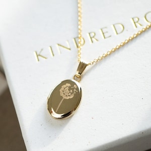 Dandelion Flower Oval Locket Necklace, 14K Gold, Silver, Gold Filled Personalized Gifts
