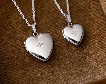 Sterling Silver Heart Diamond Locket, Photo Necklace, Minimalist Personalized Gifts