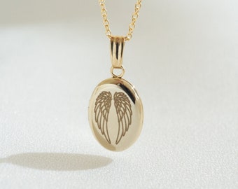 Angel Wings Oval Locket, Personalized Gifts, Memorial Photo Necklace