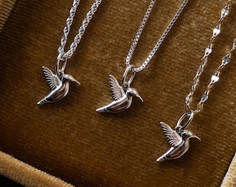 Hummingbird Sterling Silver Charm Necklace, Gifts For Her