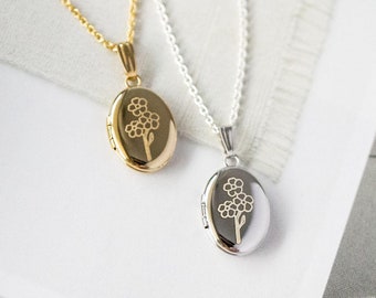 Forget Me Not Flower Oval Locket, Dainty Necklace, Phot Necklace Gifts
