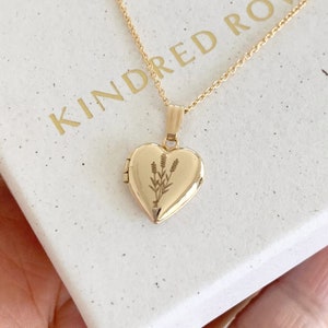 Lavender Mini Heart Locket Necklace, 14K Solid Gold, Gifts for Her
