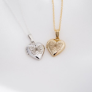 Cosmic Butterfly Heart Mini Locket, 14K Gold, Silver Locket Necklace, Personalized Gifts