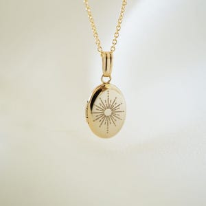 Sunshine Starburst Sun Oval Locket, Personalized Gifts, Engraved Locket With Photo