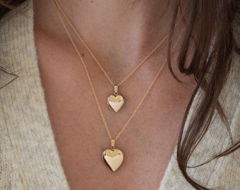 14K Solid Gold Heart Gold Locket, Minimalist Personalized Gifts, Engraved Locket With Photo
