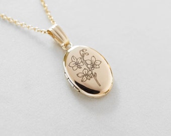 Orchid Oval Locket, Necklace, 14K Solid Gold, Gold Filled Locket Necklace, Personalized Gifts