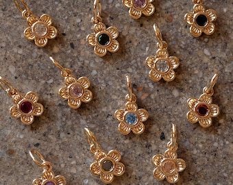 Tiny Flower Mini Birthstone Blossom 14K Gold Plated Charms, Floral Personalized Jewelry