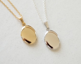 Oval Locket, Gold Filled, Silver, Minimalist Personalized Gifts, Custom Engraving