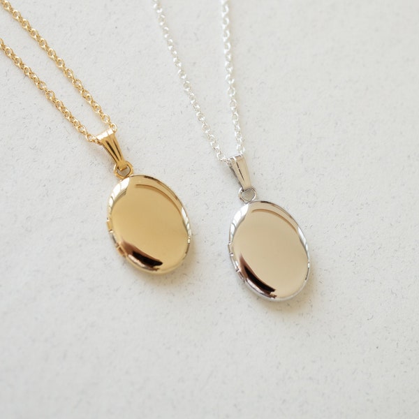 Oval Locket, Gold Filled, Silver, Minimalist Personalized Gifts, Custom Engraving