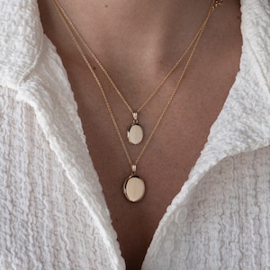 Oval 14K Solid Gold Locket, Engraved Locket With Photo, Minimalist Personalized Gifts