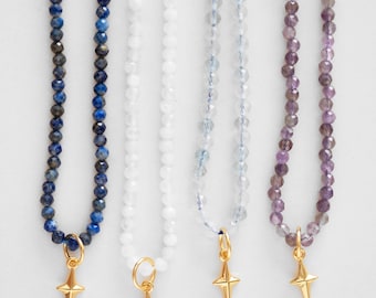 North Star Charm 14K Gold Plated Natural Gemstone Beaded Necklace
