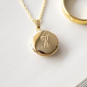 Personalized Initial Letter Round Mini Locket, Gold Filled, Silver, Minimalist Gifts, Engraved Necklace