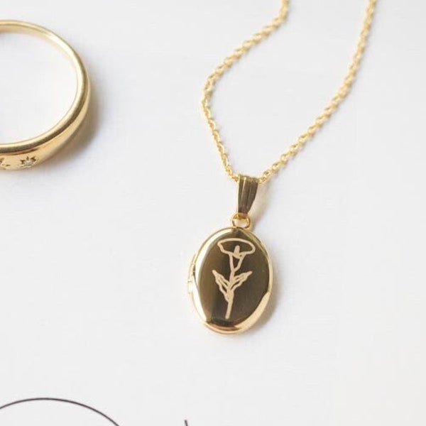 Calla Lily Flower Oval Locket, Dainty Necklace, 14K Solid Gold, Gold Filled Locket Necklace Gifts