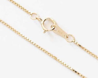 14K Solid Gold 0.8mm Box Necklace Chain Necklace, Gold Chain Necklace
