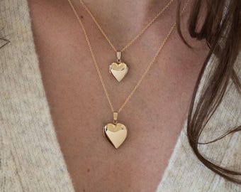 Heart 14K Solid Gold Picture Locket, Minimalist Personalized Gifts, Engraved Locket With Photo