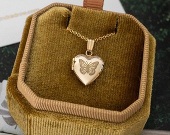 Butterfly Heart Mini Locket, 14K Gold, Silver Locket Necklace, Personalized Gifts