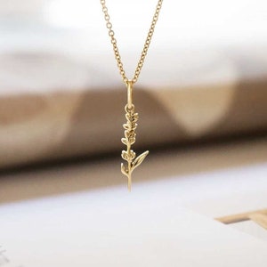 14K Gold Mini Lavender Charm Flower Necklace, Floral Necklace, Dainty Botanical Charm