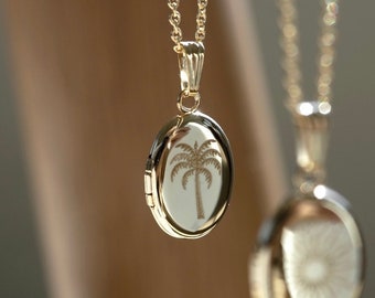 Palm Tree Oval Locket, Personalized Photo Gifts