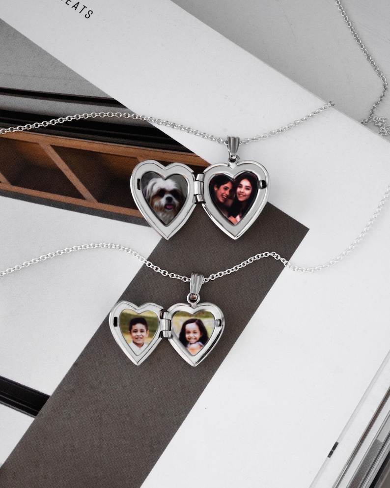 Personalized Heart Initial Letter Locket Necklace, Engraved Photo Keepsake, Gold Filled Sterling Silver image 3