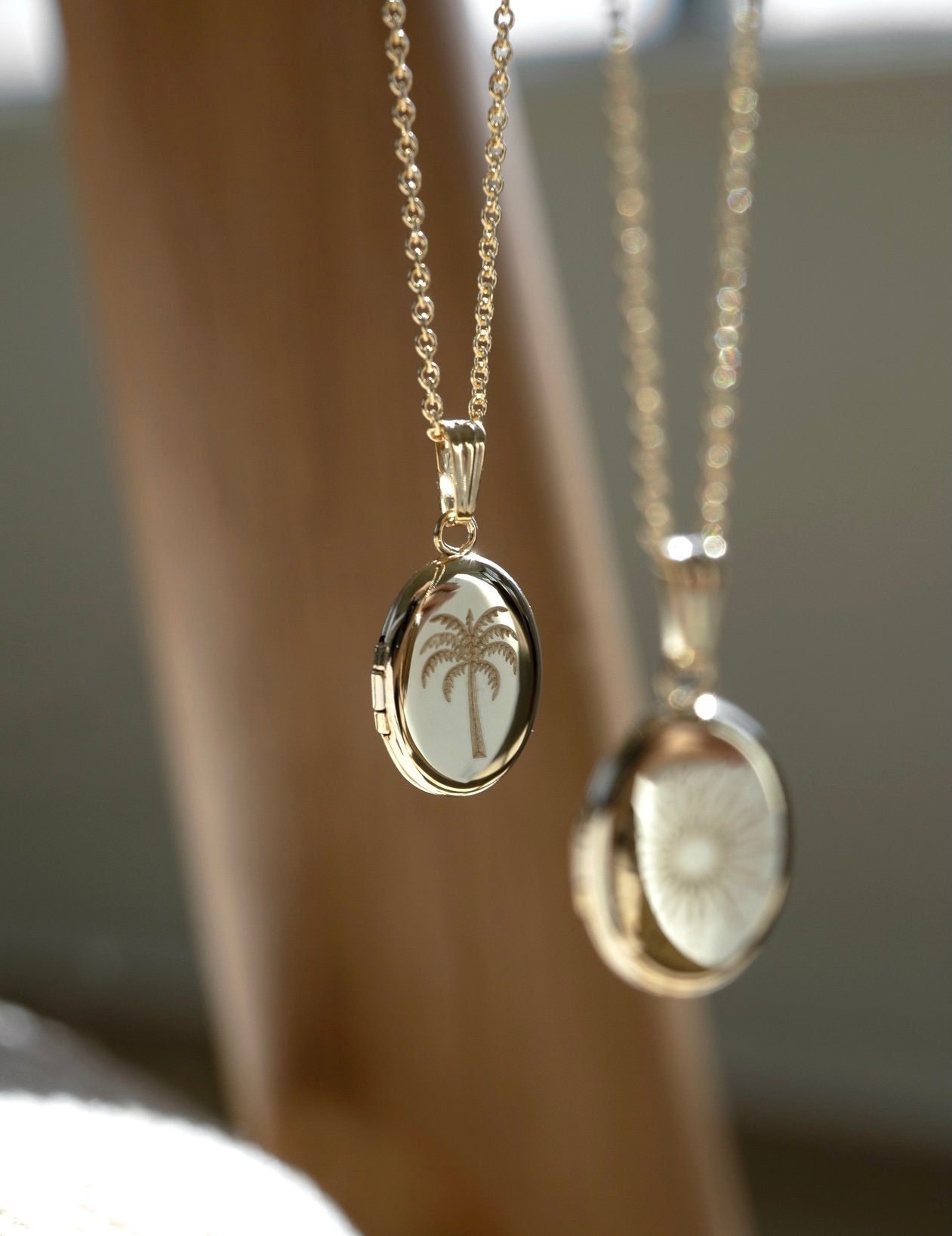 Palm Tree Oval Locket, Personalized Photo Gifts, Gold Filled Silver Solid Gold Locket