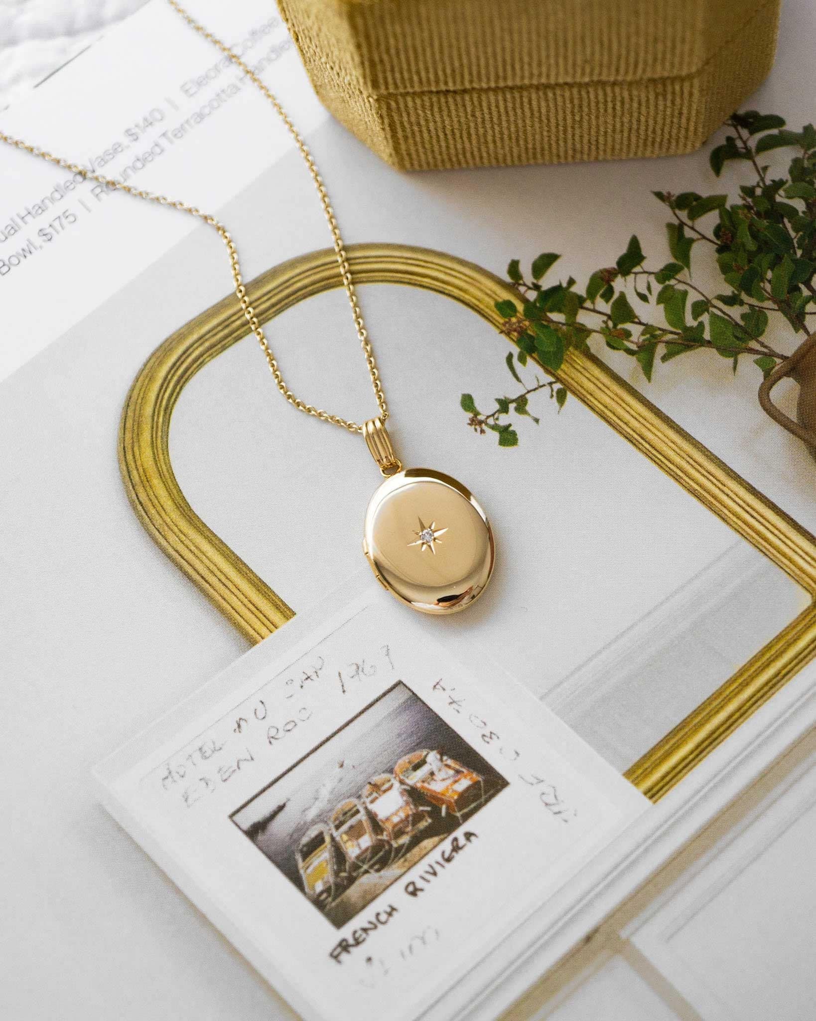 Oval locket necklace gold deals
