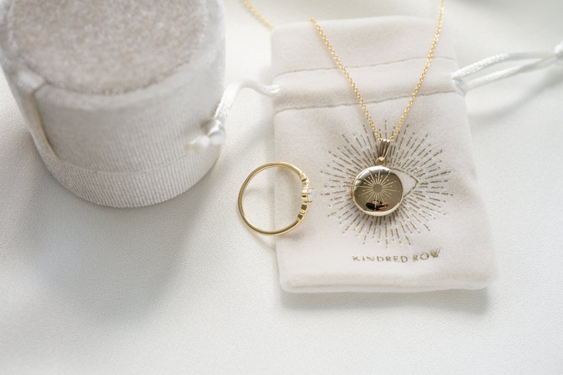 Sunshine Starburst Sun Dainty Round Mini Locket, Personalized Gifts, Engravable Necklace Locket image 5