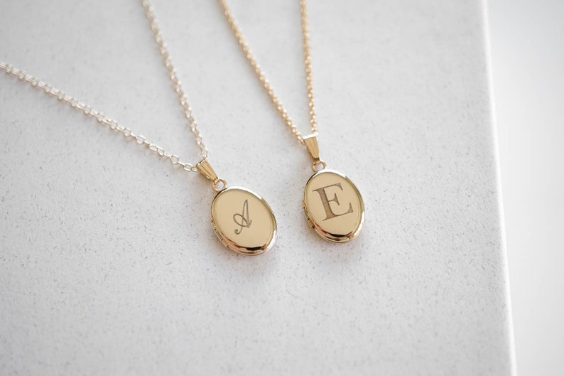 Personalized Initial Letter Oval Locket, Gold Filled, Silver, Minimalist Gifts, Bridesmaid Gifts image 1