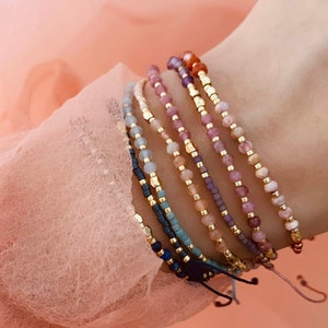 Dainty Healing Crystal Gemstone Bracelet, Amethyst, Rose Quartz, Bead Bracelet, Friendship Bracelet, Tiny 2mm-3mm beads image 3