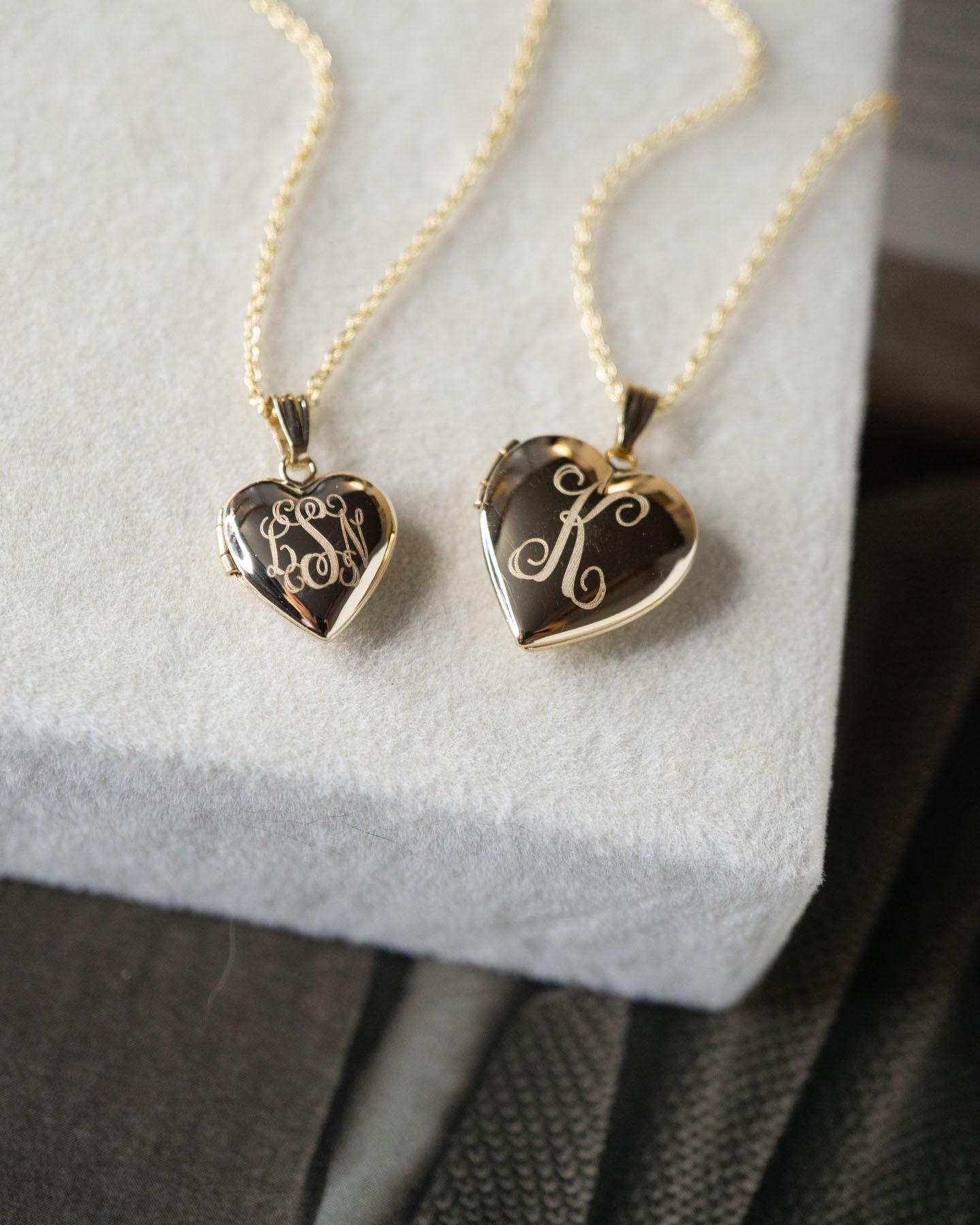 Monogram Heart Locket Necklace, Engravable Photo Pendant, Gold Filled Sterling Silver