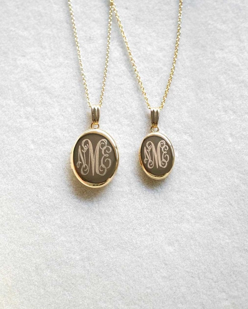 Monogram Personalized Oval Locket, Gold Filled, Silver, Minimalist Gifts, Engraved Necklace image 1
