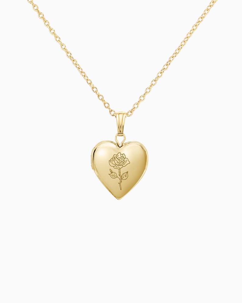 Rose Heart Mini Locket Necklace 14K Solid Gold Locket Etsy