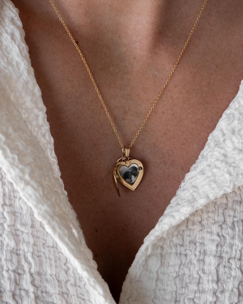 Personalized Heart Initial Letter Locket Necklace, Engraved Photo Keepsake, Gold Filled Sterling Silver image 2