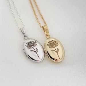 Aster Locket Oval Necklace, Botanical Floral Necklace, Handmade Jewelry, September Birth flower