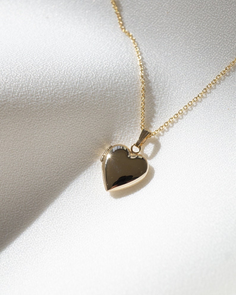 Heart Mini Locket, 14k Locket Necklace, Minimalist Personalized Gifts, Engraved Necklace image 1