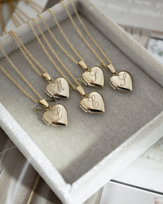 Heart Initial Letter Picture Locket, Personalized Gifts, Engraved Photo Locket, Bridesmaid Gifts, Silver, Gold Filled, Solid Gold Locket