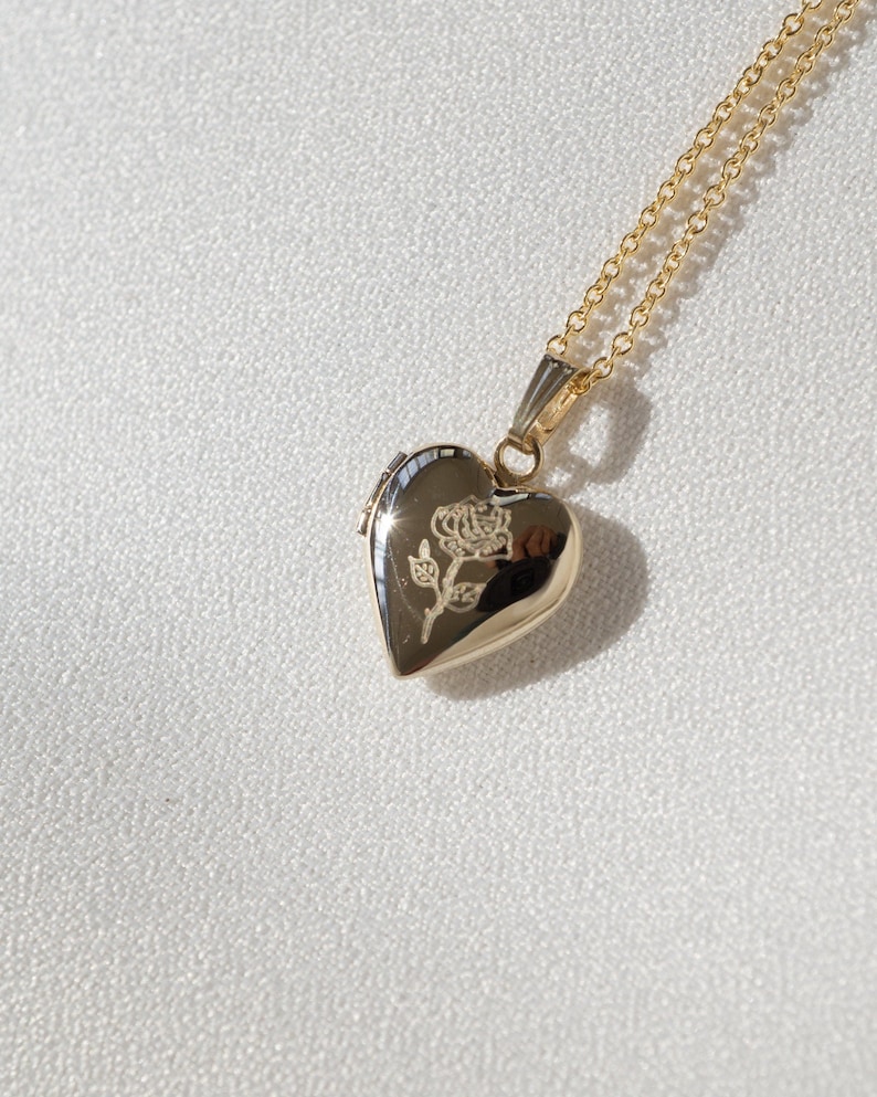 Rose Heart Mini Locket Necklace 14K Solid Gold Locket Etsy