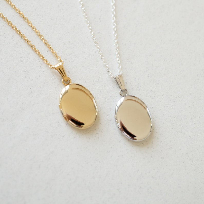 Oval Locket, Gold Filled, Silver, Minimalist Personalized Gifts, Custom Engraving image 1