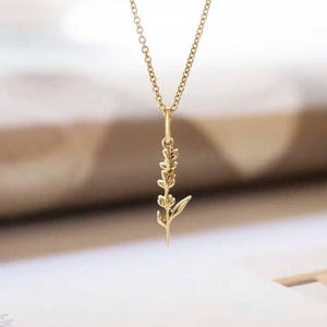 14K Solid Gold Mini Lavender Charm Flower Necklace, Floral Necklace, Dainty Botanical Solid Gold Charm