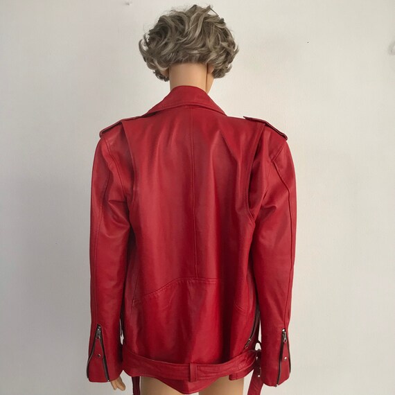 Red women's jacket from real leather casual jacke… - image 5
