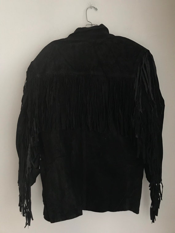 Black men's jacket from real suede with long frin… - image 4