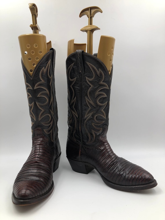 Brown men's boots real lizard leather vintage boo… - image 1