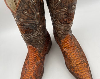 Orange snake skin cowboy boots, Joe boots 81/2 EE.