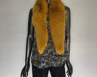 Yellow Fox Fur Collar Fluffy vintage wide warm cozy collar universal size.