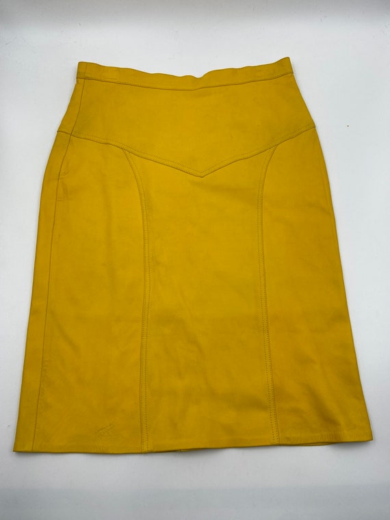 Yellow leather skirt women size 14